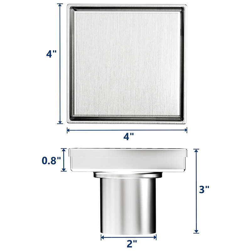 4 Inch Square Brushed Tile Insert Grate Drain