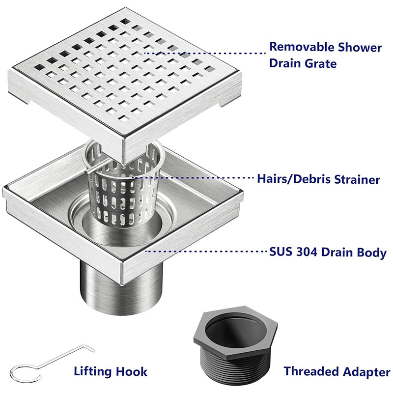 4 Inch Square Brushed Quadrato Pattern Drain