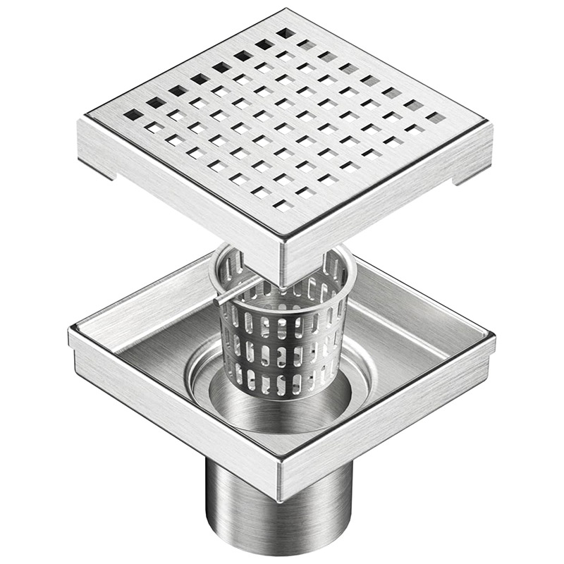 4 Inch Square Brushed Quadrato Pattern Drain