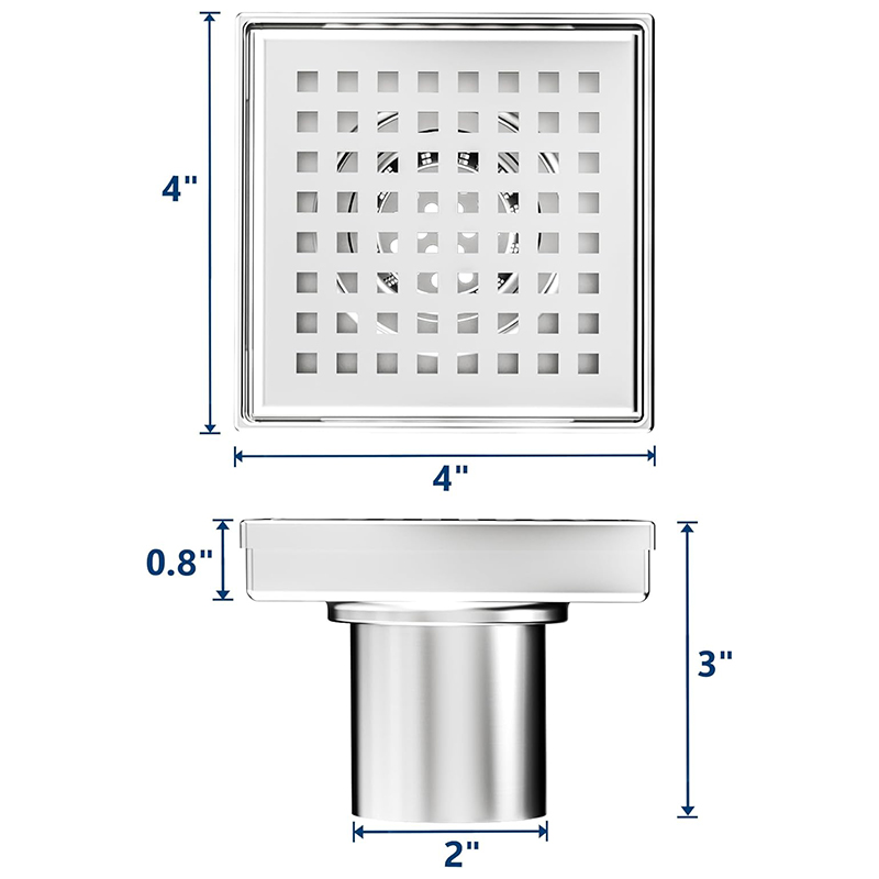 4 Inch Square Matte Black Quadrato Pattern Drain