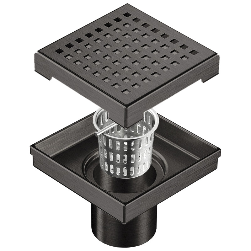 4 Inch Square Brushed Grey Quadrato Pattern Drain