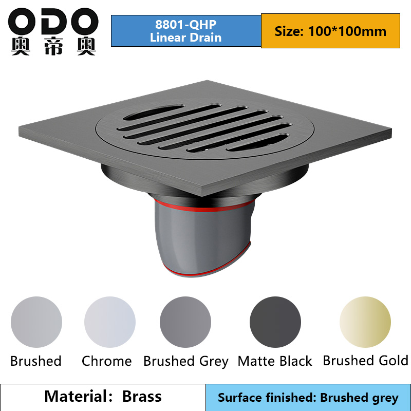 Brass Grey Square 100mm Round Pattern Drain