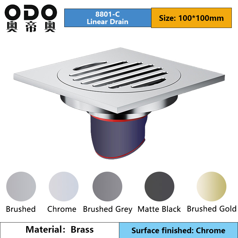 Brass Chrome Square 100mm Round Pattern Drain