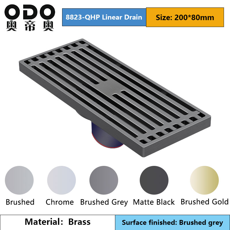 200mm Brushed PVD Grey Linear Grate Drain